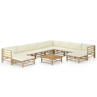 vidaXL 11 Piece Garden Lounge Set with Cream White Cushions Bamboo, cream vidaXL 11 Piece Garden Lounge Set with Cream White Cushions Bamboo