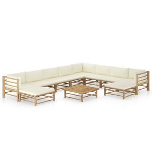 vidaXL 11 Piece Garden Lounge Set with Cream White Cushions Bamboo