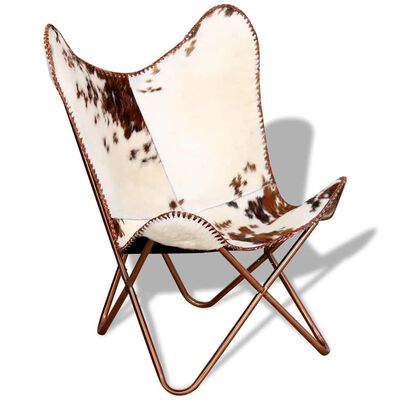 vidaXL Butterfly Chair Brown and White Real Cowhide Leather, brown and white vidaXL Butterfly Chair Brown and White Real Cowhide Leather