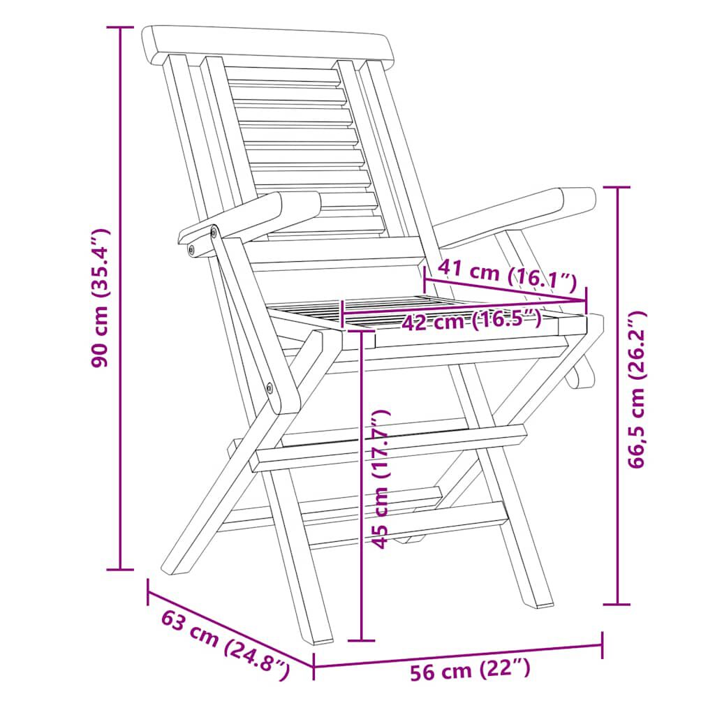 vidaXL Folding Garden Chairs 2 pcs 56x63x90 cm Solid Wood Teak