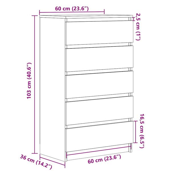 vidaXL Drawer Cabinet White 60x36x103 cm Engineered Wood