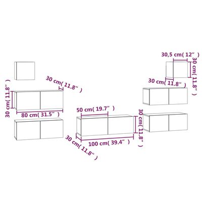 vidaXL 7 Piece TV Cabinet Set White Engineered Wood, white vidaXL 7 Piece TV Cabinet Set White Engineered Wood
