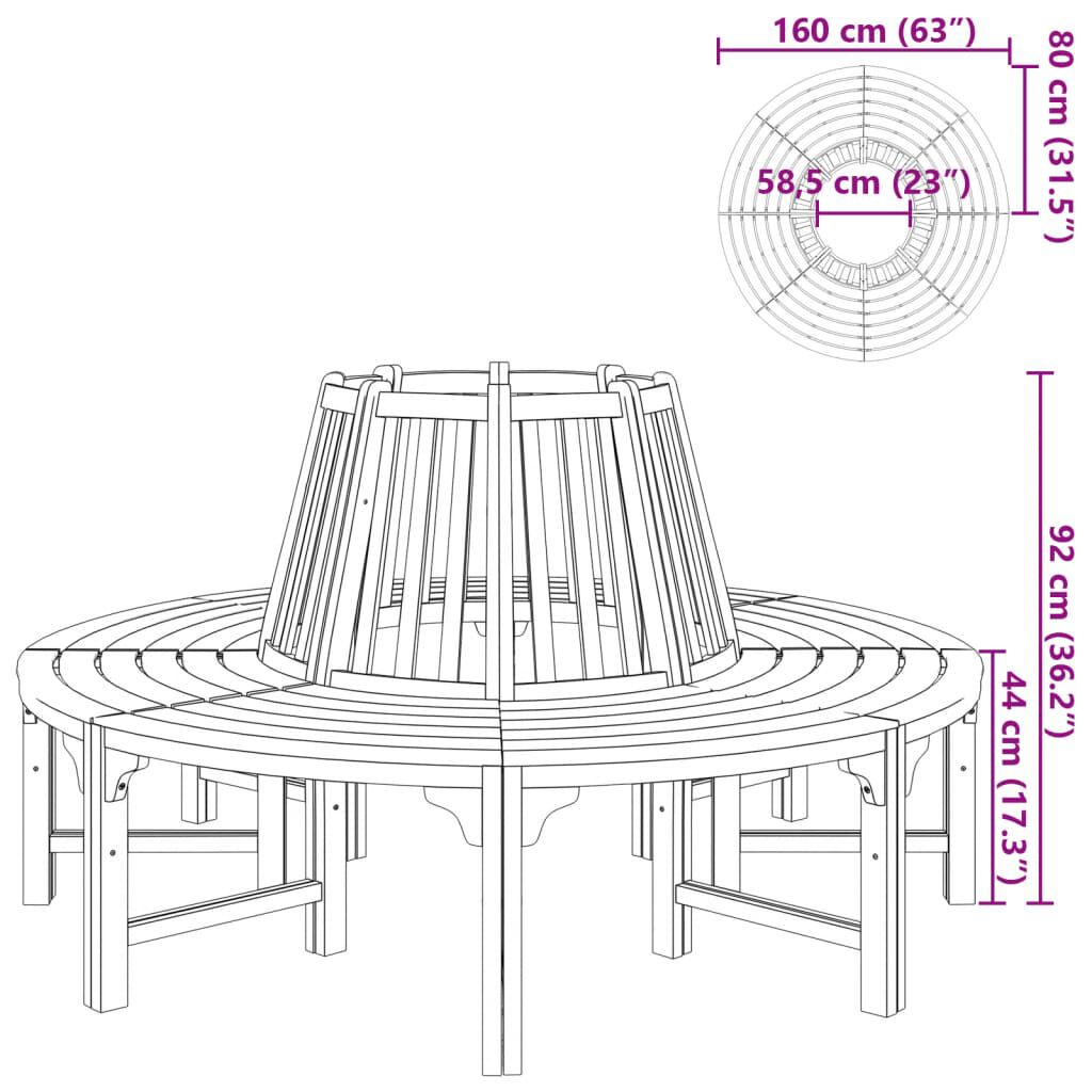 vidaXL Tree Bench Ø 160 cm Wood