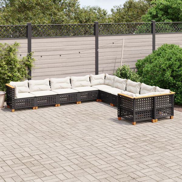 vidaXL 10 Piece Garden Sofa Set with Cushions Black Poly Rattan