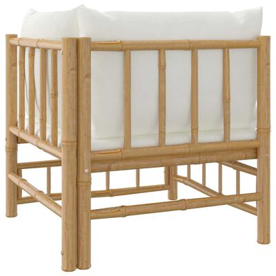 vidaXL Garden Corner Sofa with Cream White Cushions Bamboo, cream vidaXL Garden Corner Sofa with Cream White Cushions Bamboo