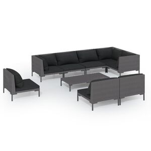 vidaXL 9 Piece Garden Lounge Set with Cushions Poly Rattan Dark Grey