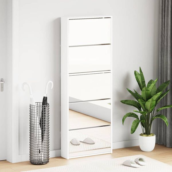 vidaXL Shoe Cabinet 5-Layer Mirror White 63x17x169.5 cm