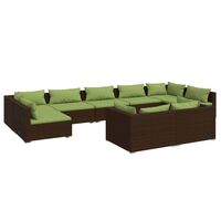 vidaXL 9 Piece Garden Lounge Set with Cushions Brown Poly Rattan, brown and green vidaXL 9 Piece Garden Lounge Set with Cushions Brown Poly Rattan