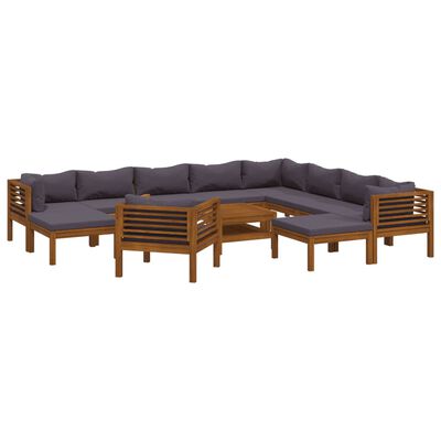 vidaXL 12 Piece Garden Lounge Set with Cushion Solid Acacia Wood, dark grey vidaXL 12 Piece Garden Lounge Set with Cushion Solid Acacia Wood