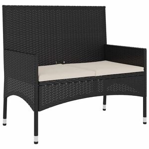 vidaXL 2-Seater Garden Bench with Cushions Black Poly Rattan