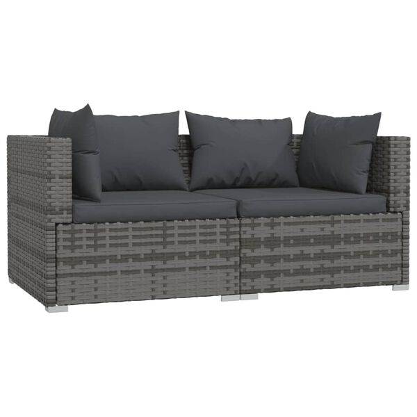 vidaXL 2-Seater Sofa with Cushions Grey Poly Rattan