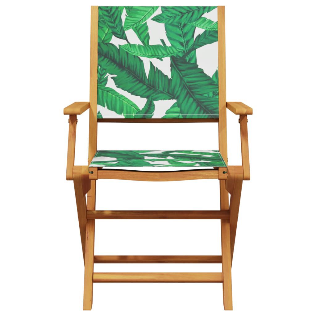 vidaXL 7 Piece Garden Dining Set Leaf Pattern Fabric and Solid Wood