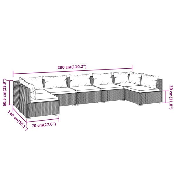 vidaXL 7 Piece Garden Lounge Set with Cushions Poly Rattan Grey