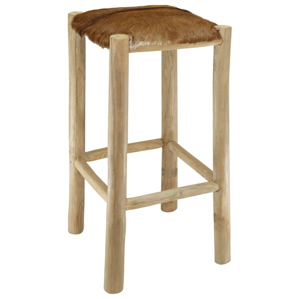 vidaXL Bar Stool Goatskin Leather and Solid Teak Wood