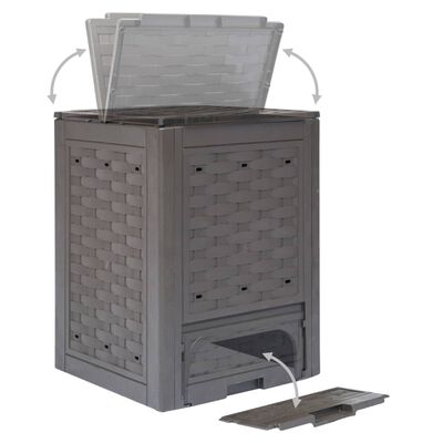 vidaXL Garden Composter Brown 60x60x83 cm 300 L Plastic Rattan,  vidaXL Garden Composter Brown 60x60x83 cm 300 L Plastic Rattan