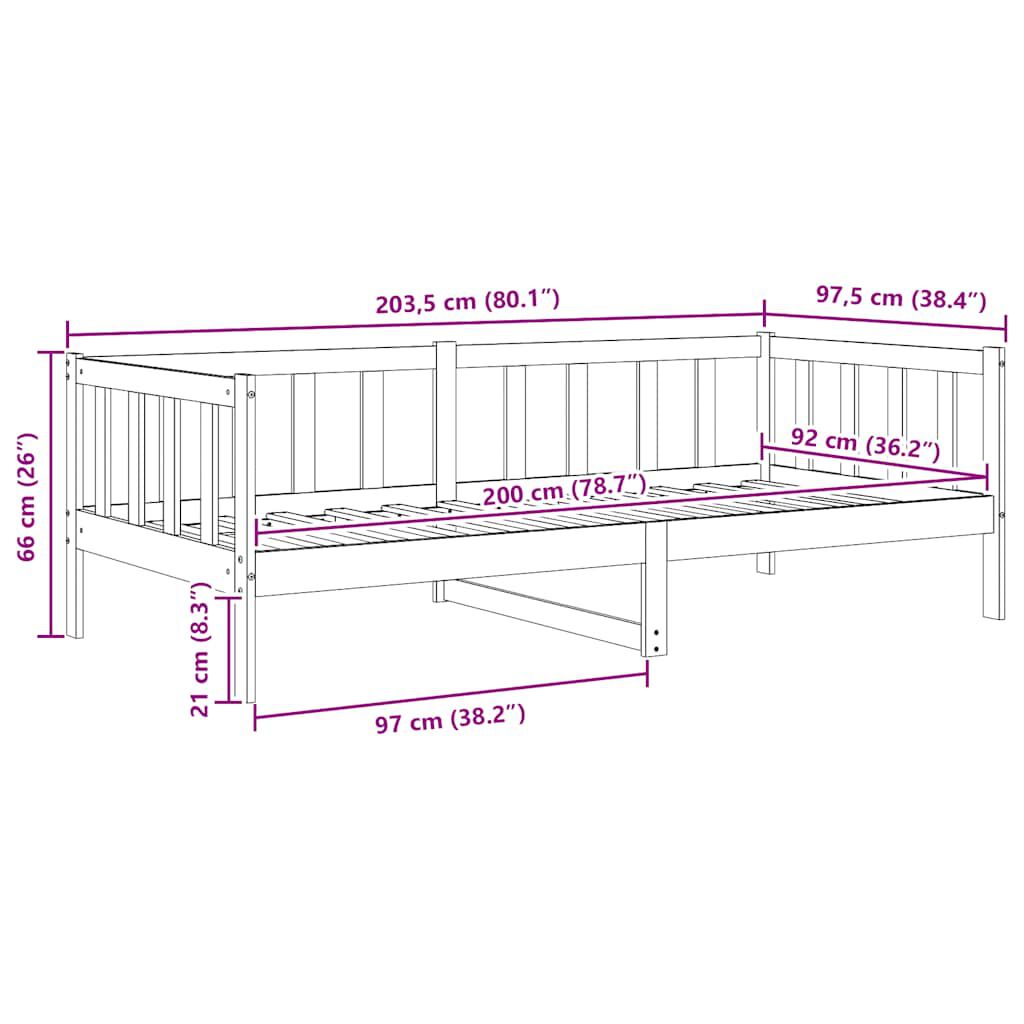 vidaXL Day Bed without Mattress Black Solid Wood Pine 90x200cm
