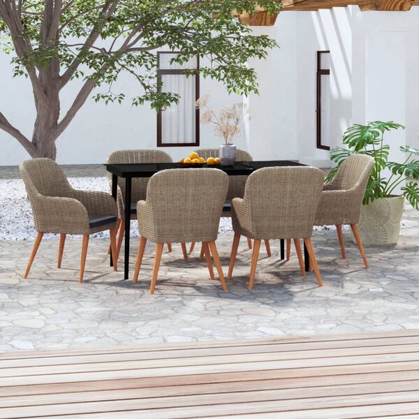 vidaXL 7 Piece Garden Dining Set with Cushions Brown