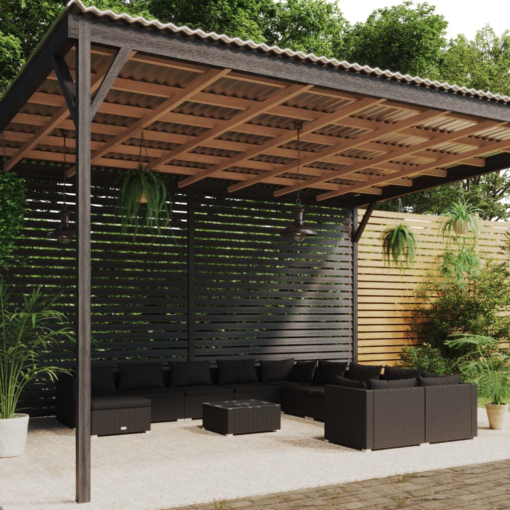 vidaXL 12 Piece Garden Lounge Set with Cushions Poly Rattan Black