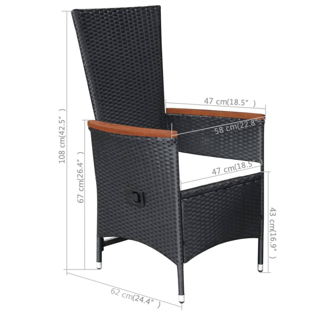 vidaXL 7 Piece Garden Dining Set Poly Rattan Black
