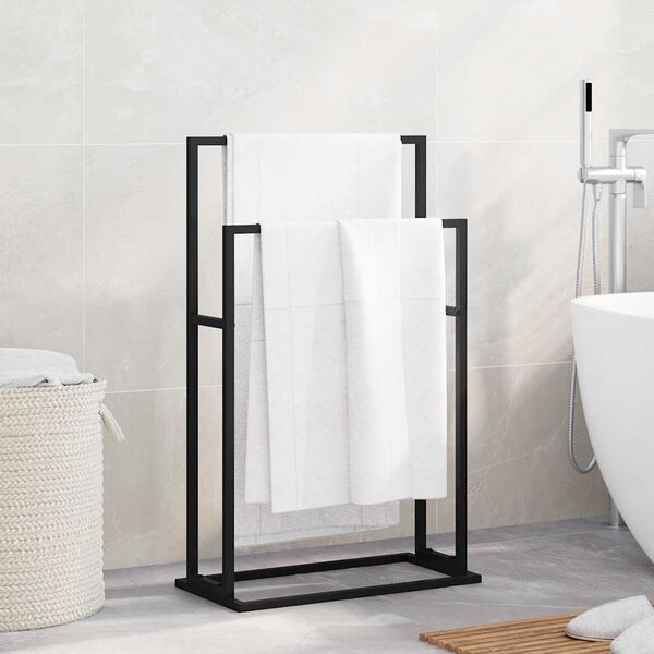 vidaXL Freestanding Towel Rack Black 48x24x78.5 cm Iron