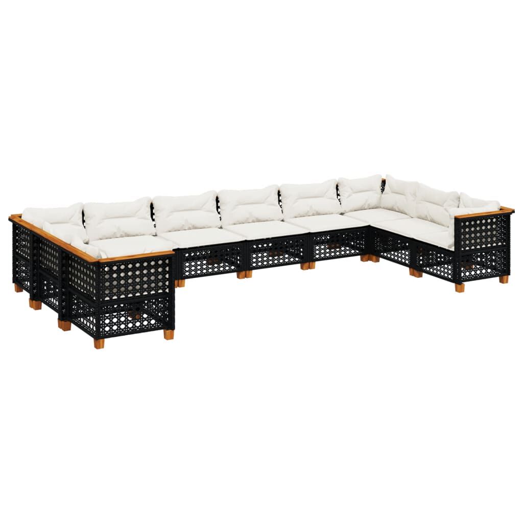 vidaXL 10 Piece Garden Sofa Set with Cushions Black Poly Rattan