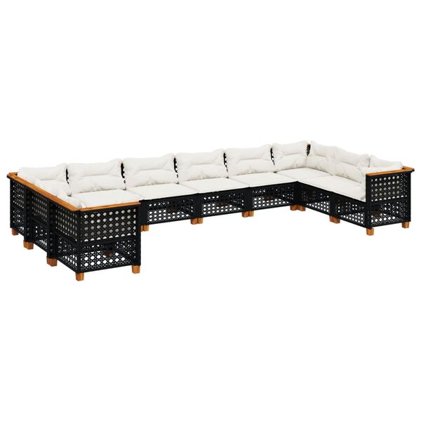 vidaXL 10 Piece Garden Sofa Set with Cushions Black Poly Rattan