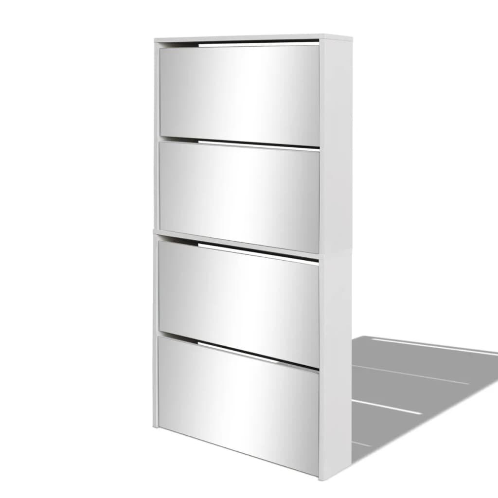 vidaXL Shoe Cabinet 4-Layer Mirror White 63x17x134 cm