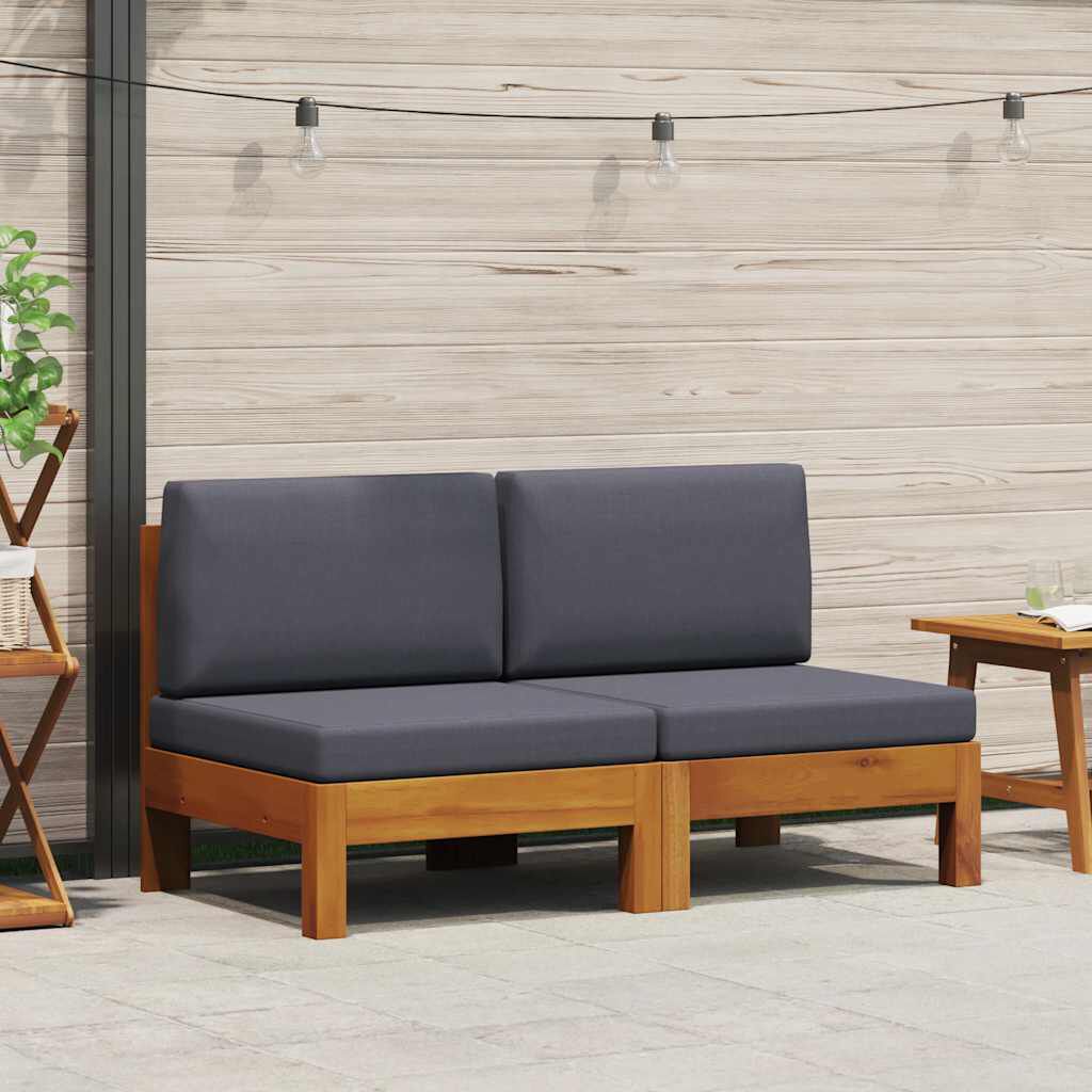 vidaXL Middle Sofas 2 pcs with Dark Grey Cushions Solid Acacia Wood