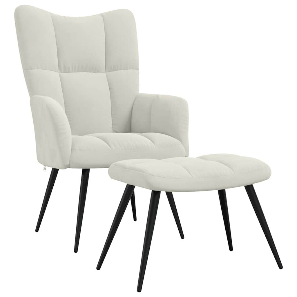 vidaXL Relaxing Chair with a Stool Cream White Velvet