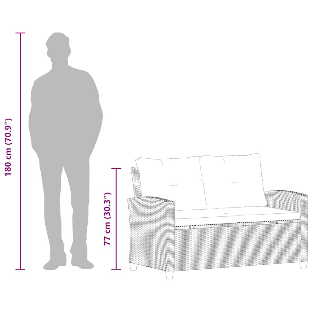 vidaXL 2-Seater Garden Sofa with Cushions Black 124 cm Poly Rattan