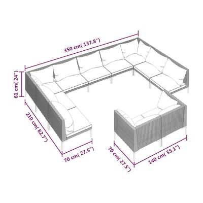 vidaXL 11 Piece Garden Lounge Set with Cushions Poly Rattan Dark Grey,  vidaXL 11 Piece Garden Lounge Set with Cushions Poly Rattan Dark Grey