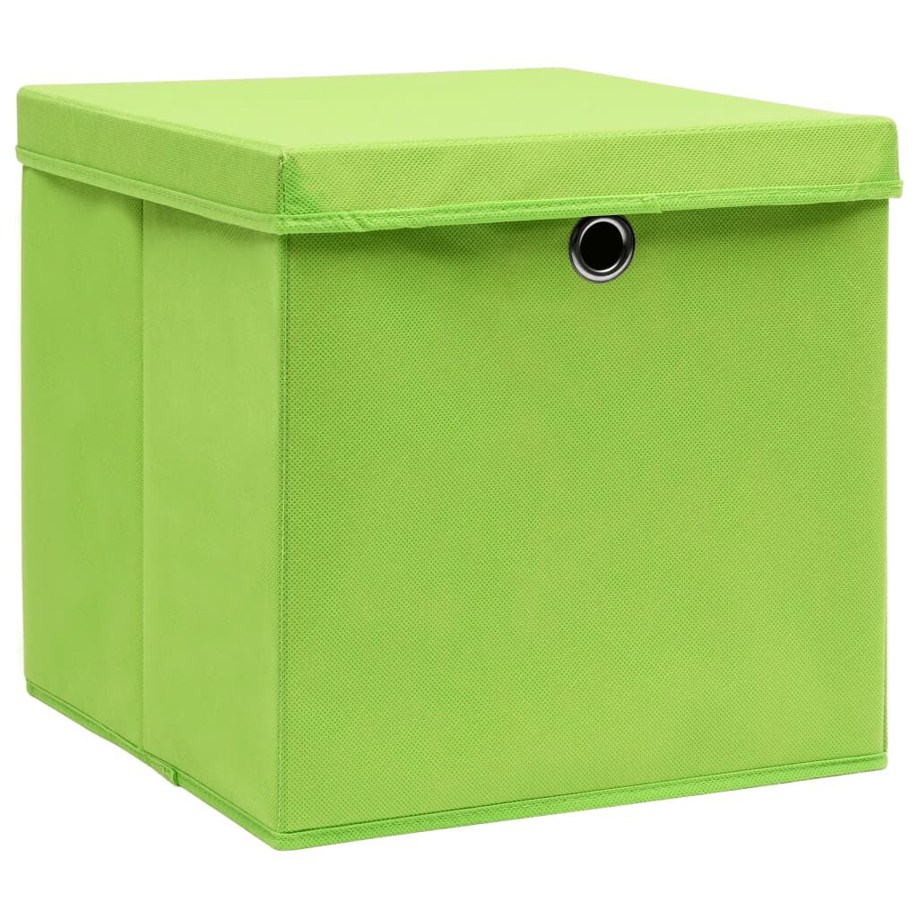 vidaXL Storage Boxes with Covers 10 pcs 28x28x28 cm Green