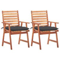 vidaXL Outdoor Dining Chairs 2 pcs with Cushions Solid Acacia Wood, anthracite vidaXL Outdoor Dining Chairs 2 pcs with Cushions Solid Acacia Wood