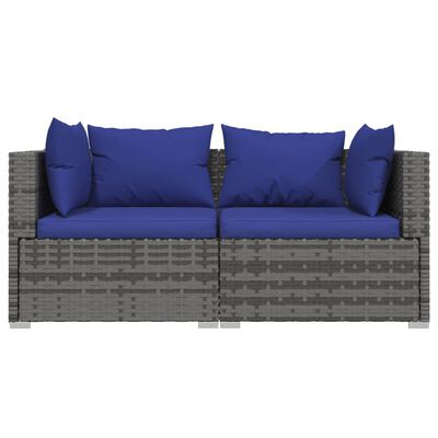 vidaXL 2-Seater Sofa with Cushions Grey Poly Rattan, grey and dark blue vidaXL 2-Seater Sofa with Cushions Grey Poly Rattan