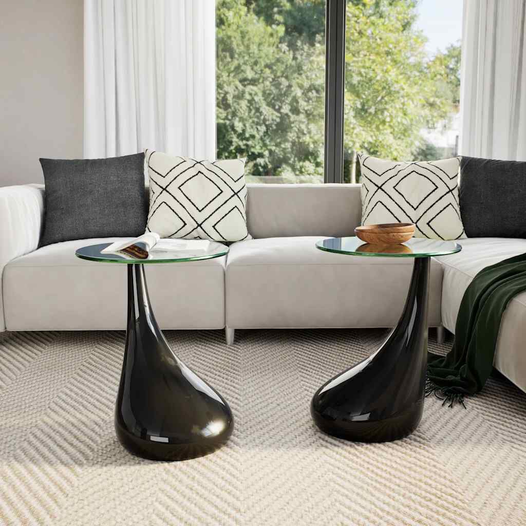 vidaXL Coffee Table 2 pcs with Round Glass Top High Gloss Black