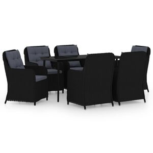 vidaXL 7 Piece Garden Dining Set Black