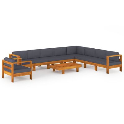 vidaXL 10 Piece Garden Lounge Set with Dark Grey Cushions Acacia Wood, dark grey vidaXL 10 Piece Garden Lounge Set with Dark Grey Cushions Acacia Wood