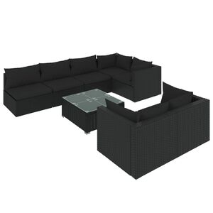 vidaXL 8 Piece Garden Lounge Set with Cushions Black Poly Rattan