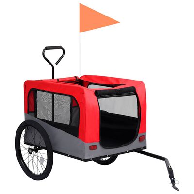 vidaXL 2-in-1 Pet Bike Trailer & Jogging Stroller Red and Grey, red and grey vidaXL 2-in-1 Pet Bike Trailer & Jogging Stroller Red and Grey