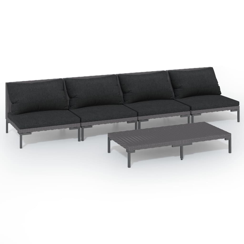 vidaXL 5 Piece Garden Lounge Set with Cushions Poly Rattan Dark Grey