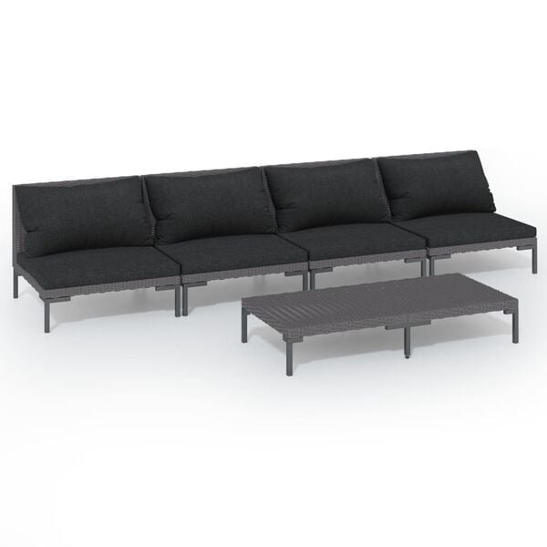 vidaXL 5 Piece Garden Lounge Set with Cushions Poly Rattan Dark Grey