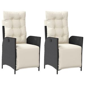 vidaXL Reclining Garden Chairs 2 pcs with Footrest Black Poly Rattan