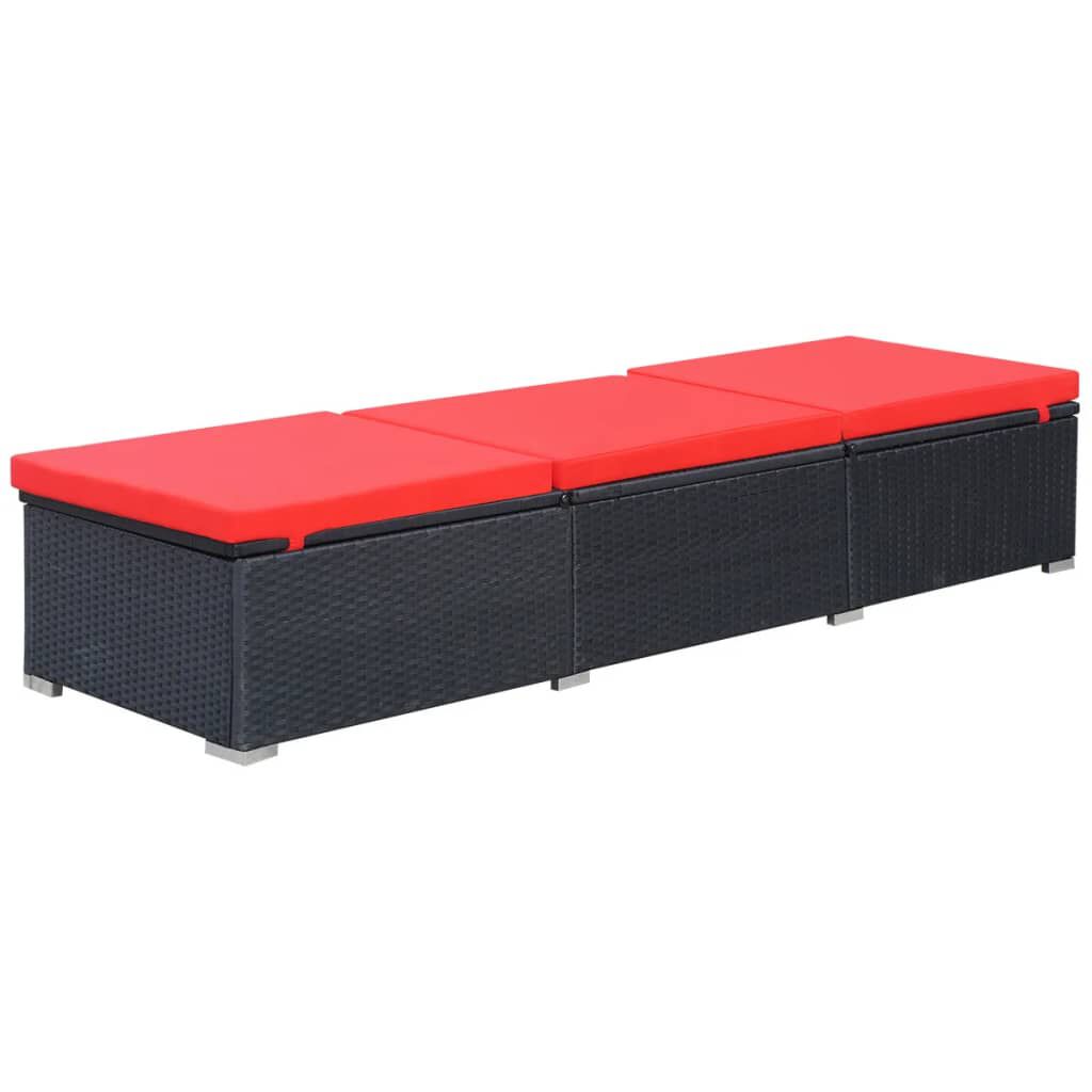 vidaXL Sun Lounger with Cushion Poly Rattan Black