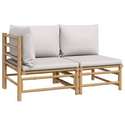 vidaXL 2 Piece Garden Lounge Set with Light Grey Cushions Bamboo, light grey vidaXL 2 Piece Garden Lounge Set with Light Grey Cushions Bamboo