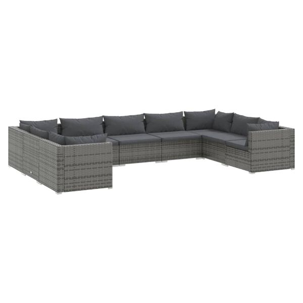 vidaXL 9 Piece Garden Lounge Set with Cushions Poly Rattan Grey