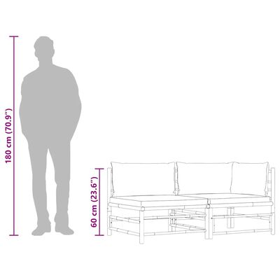 vidaXL 2 Piece Garden Lounge Set with Cream White Cushions Bamboo, white vidaXL 2 Piece Garden Lounge Set with Cream White Cushions Bamboo