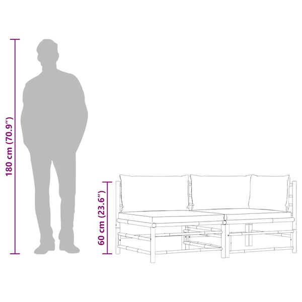 vidaXL 2 Piece Garden Lounge Set with Cream White Cushions Bamboo