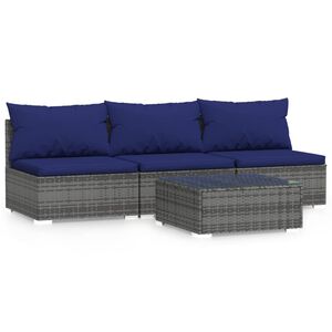 vidaXL 4 Piece Garden Lounge Set with Cushions Grey Poly Rattan