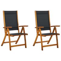 vidaXL Folding Garden Chairs 2 pcs Solid Acacia Wood and Textilene, black vidaXL Folding Garden Chairs 2 pcs Solid Acacia Wood and Textilene