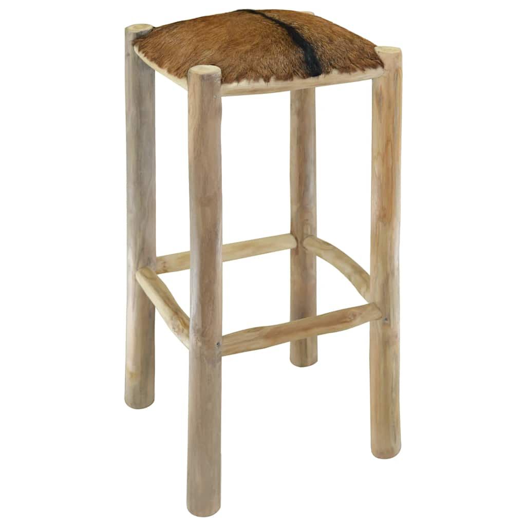 vidaXL Bar Stool Real Leather and Solid Teak Wood